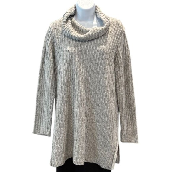 J. Jill Ribbed Cowl Neck Tunic Sweater Gray Long Sleeve Cozy‎ Knit Women’s M - Picture 1 of 5